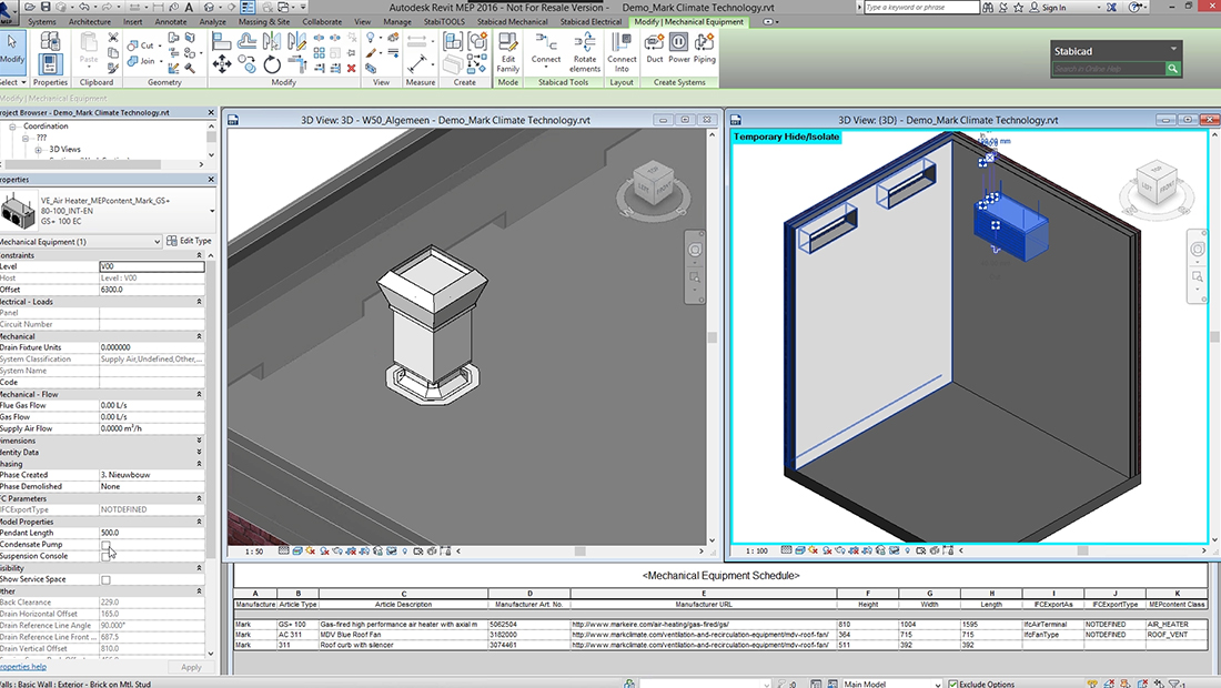 Modele 3D dostarczają informacji graficznych i parametrycznych dotyczących naszych urządzeń HVAC.